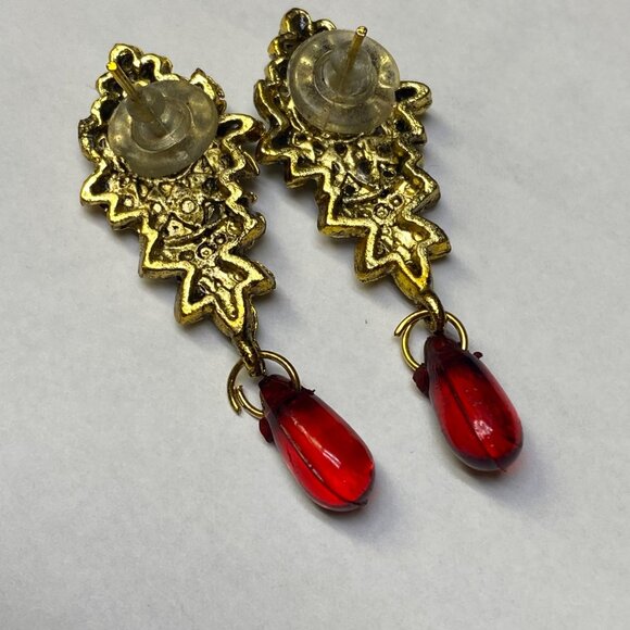 Christmas Color Earrings Pierced Post Dangle Drop Rhinestone Holiday Wear - Picture 3 of 10